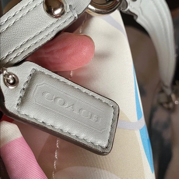 Coach Carly Signature Optic Hobo Bag jacquard fabric silver leather trim/chain - Picture 14 of 16